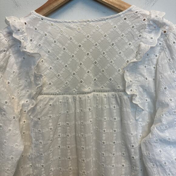 Anthropologie Sz 8 Thames White Eyelet Ruffle Peasant Dress Boho Cottage Prairie - Picture 8 of 13